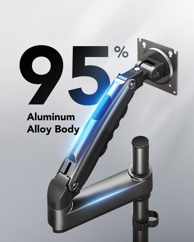 HUANUO Single Monitor Arm, Adjustable Desk Mount for 13-34 inch Screens, Holds 19.8lb, 22.44 inch Max Height, Full Motion Swivel Gaming Monitor Stand with VESA 75x75mm and 100x100mm Compatibility - Image 3